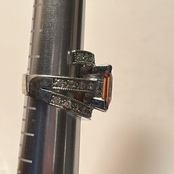 Square Cut Imperial Topaz 925 Silver Cocktail Ring with Twist white quartz - Picture 4 of 8